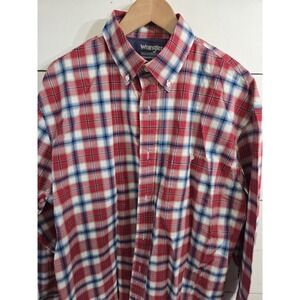 Wrangler Button Up Long Sleeve Shirt Men's Sz XL Plaid Red White Blue Premium